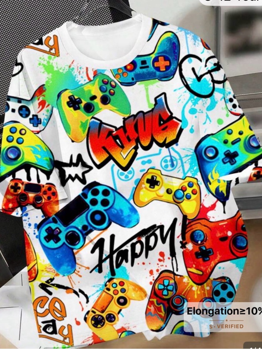 White Long Sleeve Tee with Multicolor Game Controller Print w/ socks